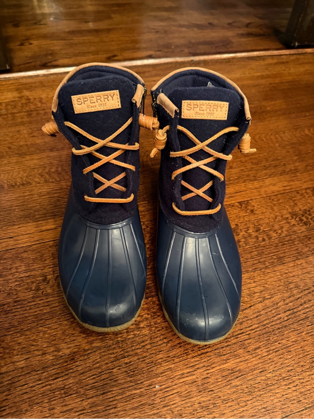 Sperry Navy and Tan Lace-Up Duck Boots